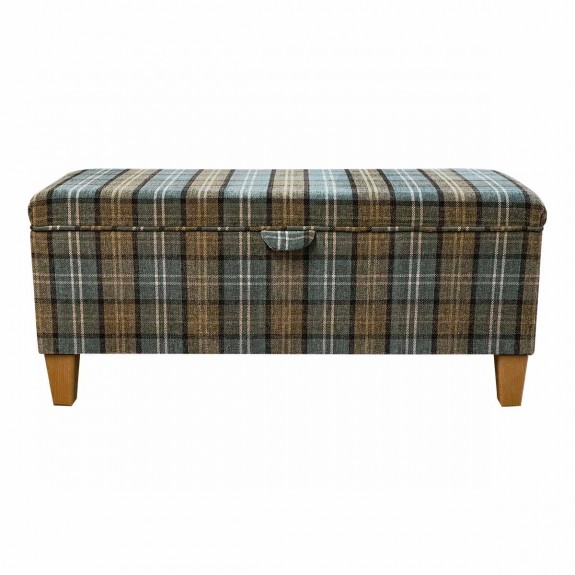 LUXE Storage Bench Stool in Lana Blue Tartan Fabric