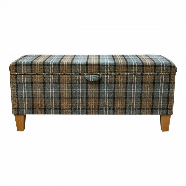 Storage Bench in Lana Blue Tartan Fabric LAN1256 | Beaumont