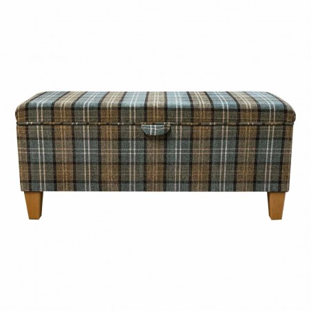 Storage Bench in Lana Blue Tartan Fabric LAN1256 | Beaumont