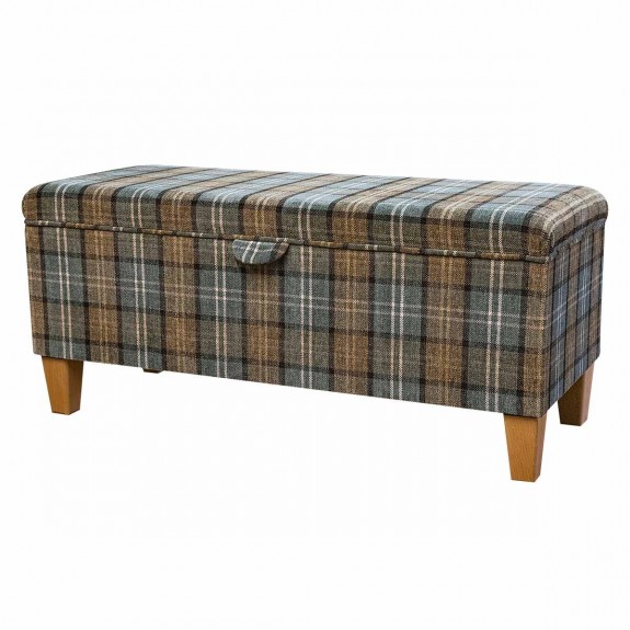 Storage Bench in Lana Blue Tartan Fabric LAN1256 | Beaumont