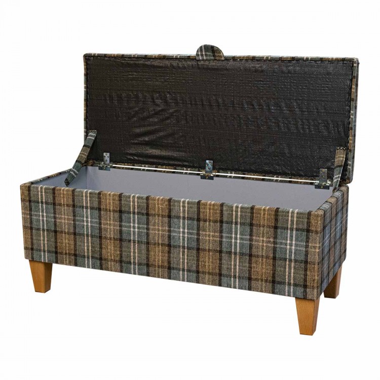 Storage Bench in Lana Blue Tartan Fabric LAN1256 | Beaumont