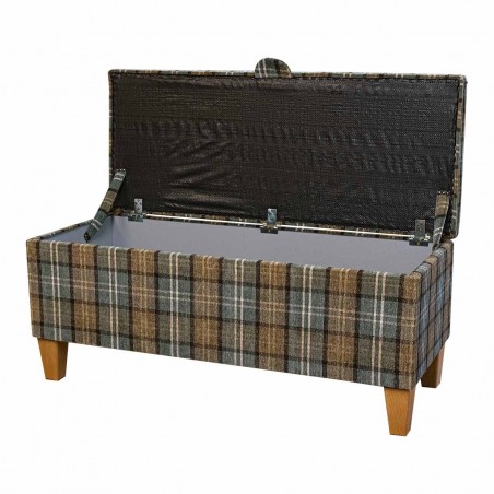 Storage Bench in Lana Blue Tartan Fabric LAN1256 | Beaumont