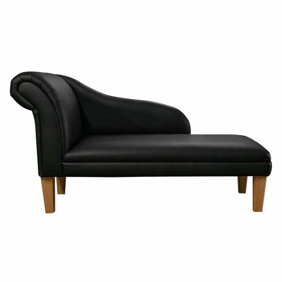52" Medium Chaise Longue in Black Genuine Leather