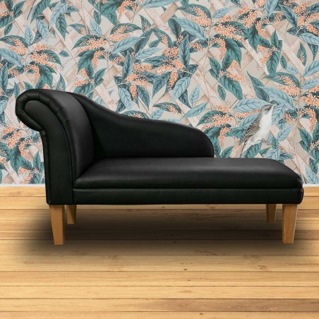 Chaise Longue in Black Genuine Leather | Beaumont