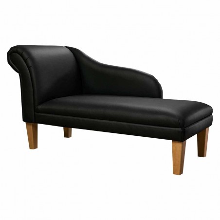 Chaise Longue in Black Genuine Leather | Beaumont