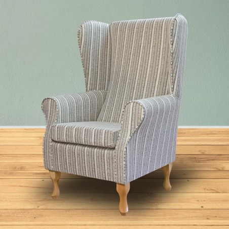 Large High Back Chair in Montana Stripe Natural Fabric SR12121 | Beaumont