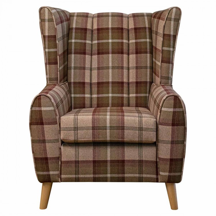 Fluted Wingback Chair in Balmoral Mulberry Tartan Fabric | Beaumont