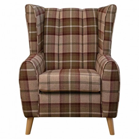 Fluted Wingback Chair in Balmoral Mulberry Tartan Fabric | Beaumont
