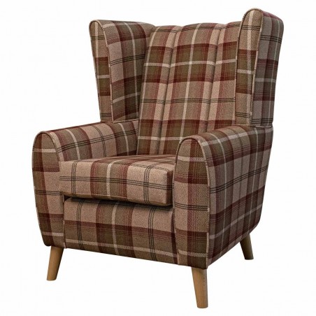 Fluted Wingback Chair in Balmoral Mulberry Tartan Fabric | Beaumont