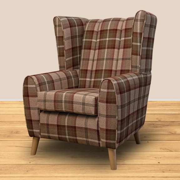 Fluted Wingback Chair in Balmoral Mulberry Tartan Fabric | Beaumont