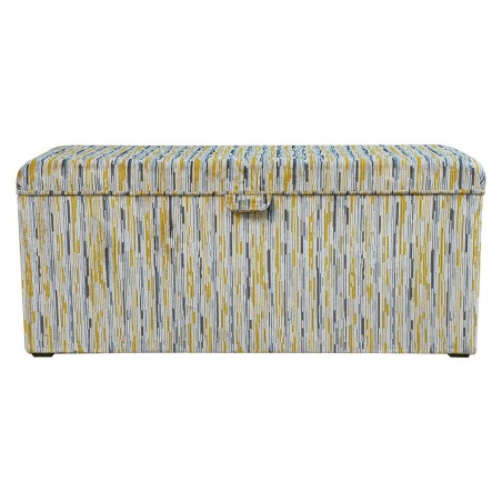 Storage Bench Ottoman in Extravaganza Stripe Mustard Fabric | Beaumont