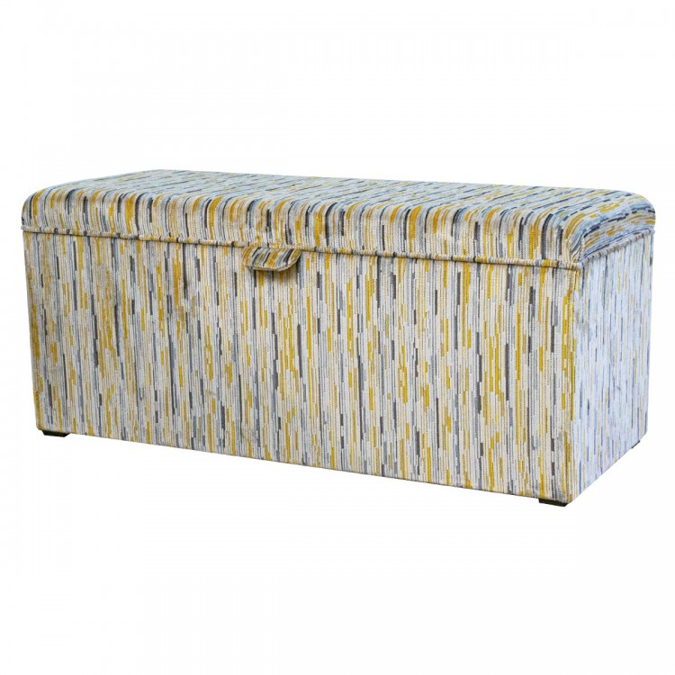 Storage Bench Ottoman in Extravaganza Stripe Mustard Fabric | Beaumont