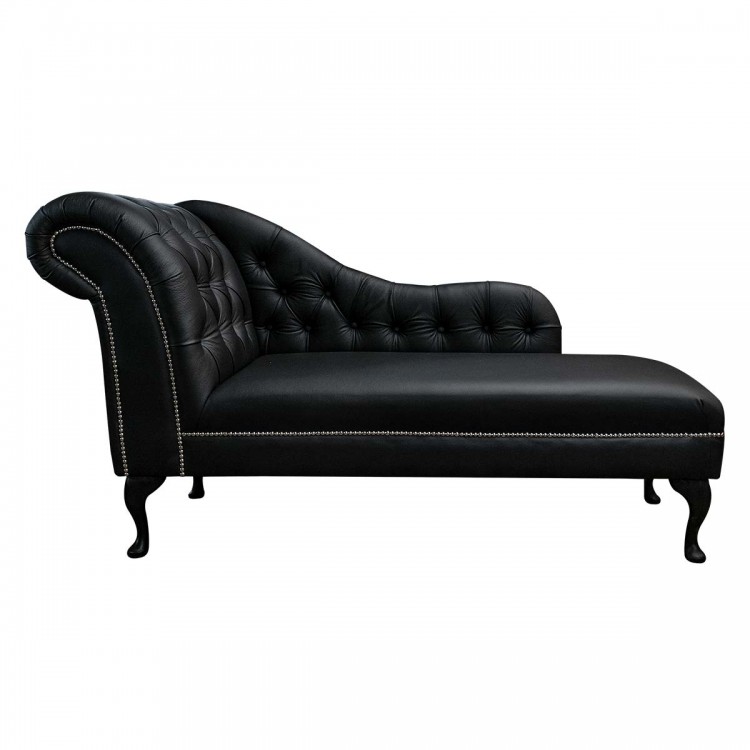 Buttoned Medal Crystal Grey Genuine Leather Chaise Longue | Beaumont