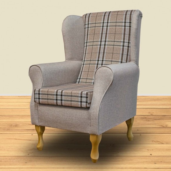 Standard Wingback Chair in Gleneagles Check & Plain Saddle Fabric | Beaumont