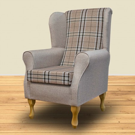 Standard Wingback Chair in Gleneagles Check & Plain Saddle Fabric | Beaumont