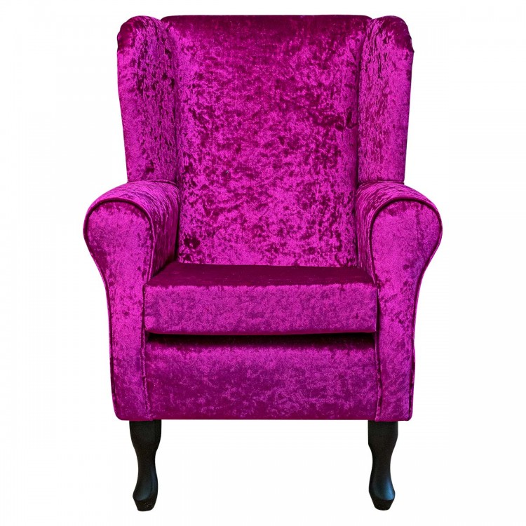 Wingback Chair in a Shimmer Fuchsia Crushed Velvet Fabric | Beaumont
