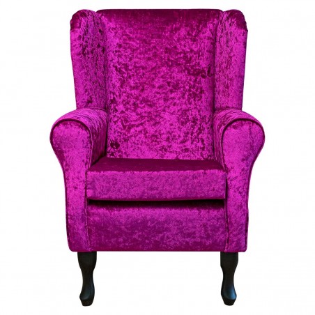 Wingback Chair in a Shimmer Fuchsia Crushed Velvet Fabric | Beaumont