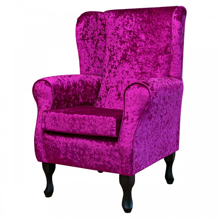 Wingback Chair in a Shimmer Fuchsia Crushed Velvet Fabric | Beaumont