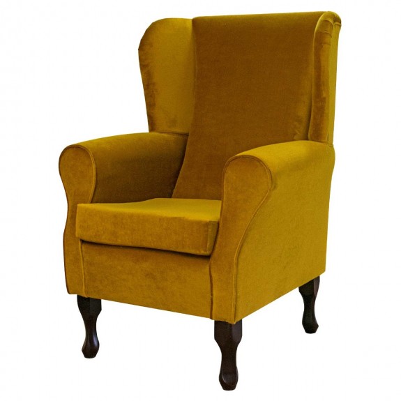LUXE Standard Wingback Fireside Chair in AquaVelvet Ochre Velvet Fabric