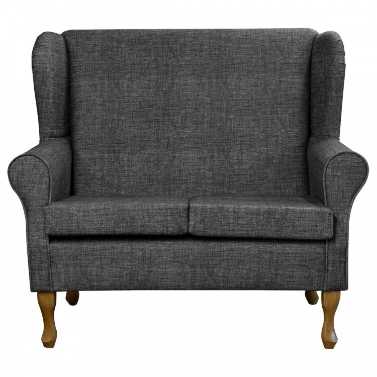 2 Seater Wingback Sofa in Maya Charcoal Velvet Faux Weave Fabric | Beaumont