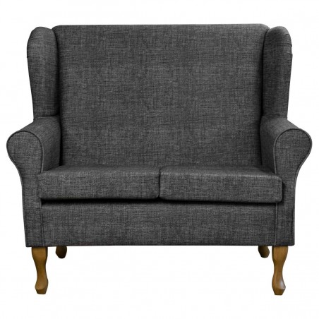 2 Seater Wingback Sofa in Maya Charcoal Velvet Faux Weave Fabric | Beaumont