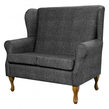 2 Seater Wingback Sofa in Maya Charcoal Velvet Faux Weave Fabric | Beaumont
