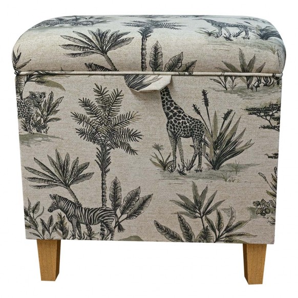 Tall Storage Footstool Box, Ottoman, Pouffe in Safari Wildlife Fabric