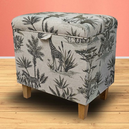 Tall Storage Ottoman in Safari Wildlife Fabric | Beaumont