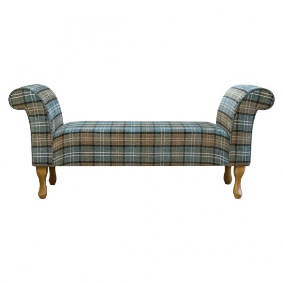 LUXE 56" Medium Window Seat Settle in a Lana Blue Tartan Fabric