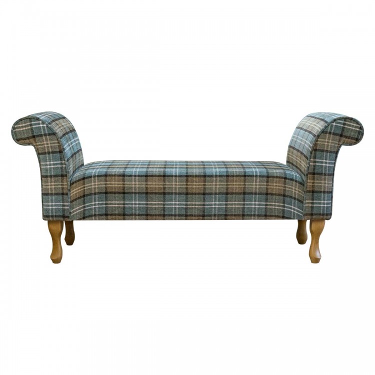 Window Seat Settle in a Blue Lana Tartan Fabric | Beaumont