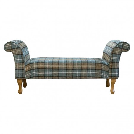Window Seat Settle in a Blue Lana Tartan Fabric | Beaumont