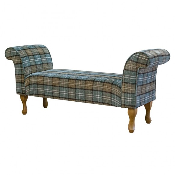 Window Seat Settle in a Blue Lana Tartan Fabric | Beaumont