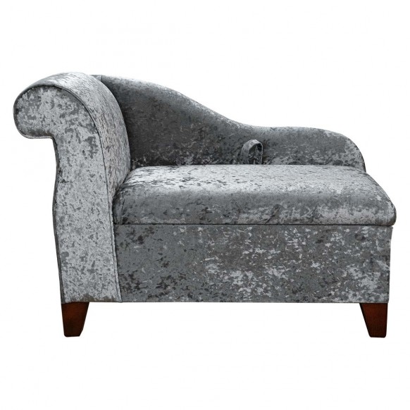 41" Storage Chaise Longue in a Shimmer Steel Crushed Velvet Fabric