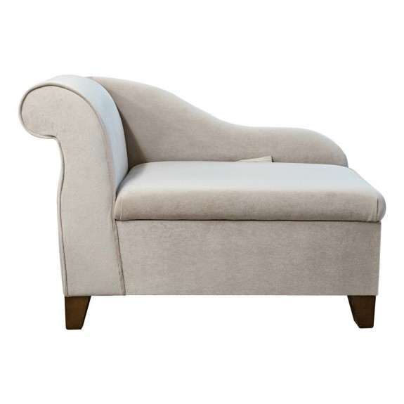 LUXE 41" Storage Chaise Longue in AquaVelvet Oatmeal Fabric