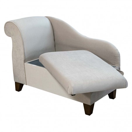 Storage Chaise Longue in AquaVelvet Oatmeal Fabric SR19202 | Beaumont