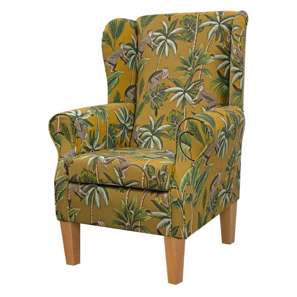Standard Wingback Fireside Westoe Chair in Monkey Yellow 100% Cotton Print Fabric