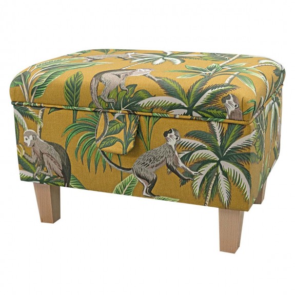Storage Footstool, Ottoman, Pouffe in Monkey Yellow 100% Cotton Print Fabric