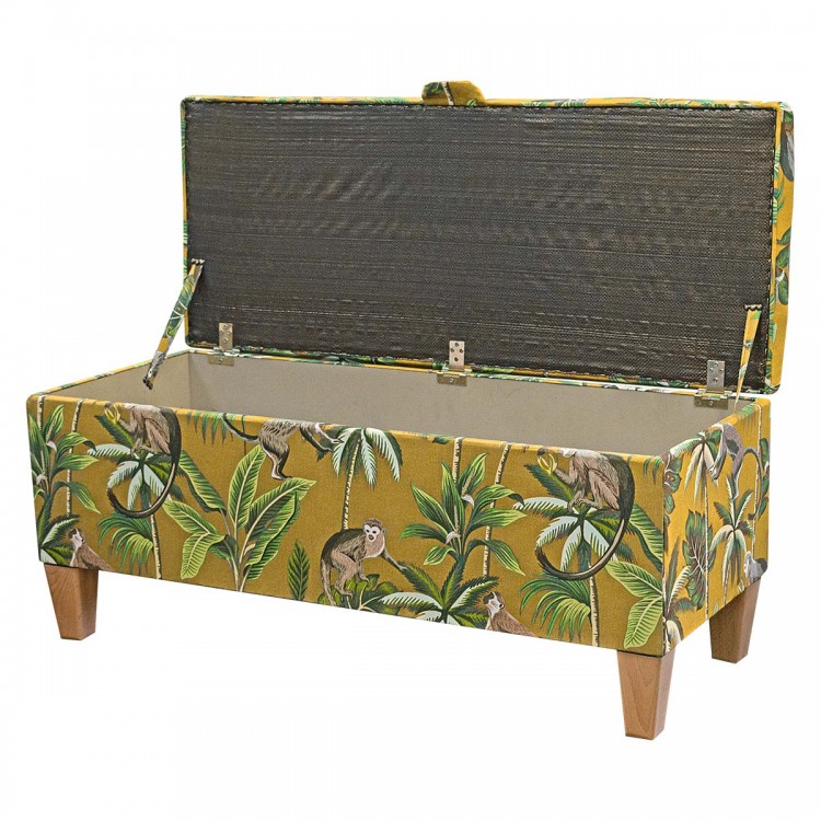 Handmade Storage Bench in Fryetts Monkey Ochre Fabric | Beaumont