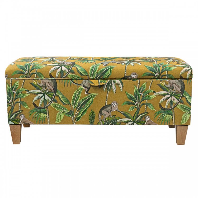 Handmade Storage Bench in Fryetts Monkey Ochre Fabric | Beaumont