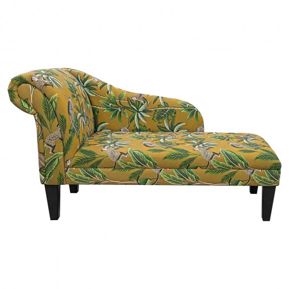 52" Medium Chaise Longue in Monkey Yellow 100% Cotton Print Fabric