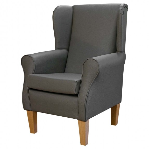 LUXE Standard Wingback Fireside Westoe Chair in Toro Smoke Ultra Hard-Wearing Faux Leather