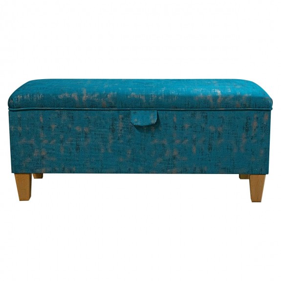 Storage Bench Stool in Seville Peacock & Brushed Gold Fabric