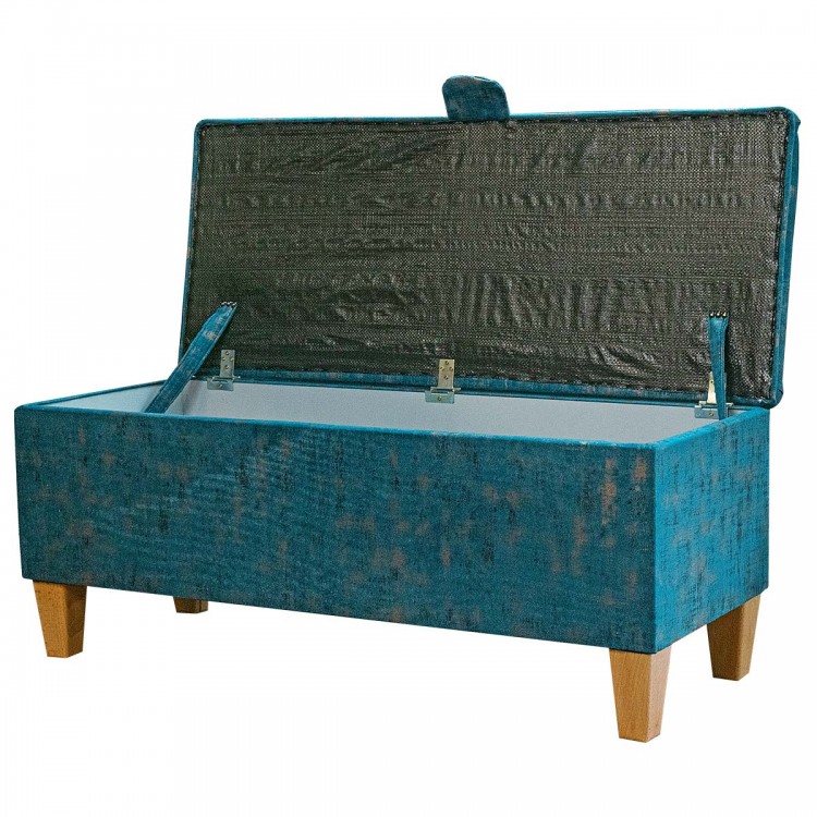 Handmade Storage Bench in Seville Peacock & Brushed Gold Fabric | Beaumont