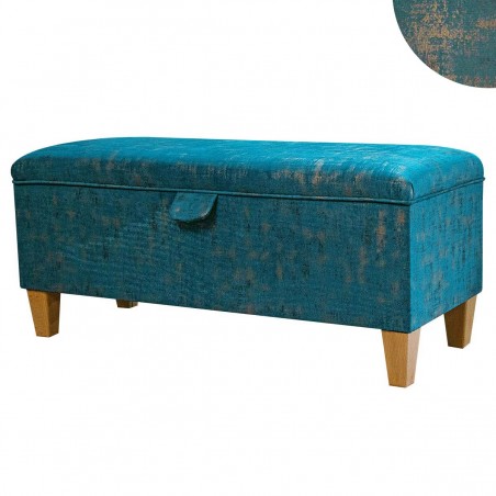 Handmade Storage Bench in Seville Peacock & Brushed Gold Fabric | Beaumont