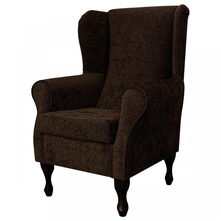 Wingback Fireside Chair in Chocolate Chenille Fabric