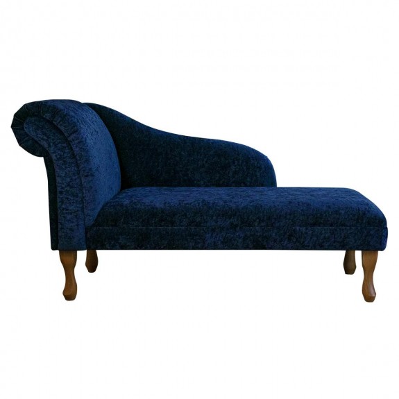 52" Medium Chaise Longue in Pastiche Crush Plain Navy Chenille Fabric