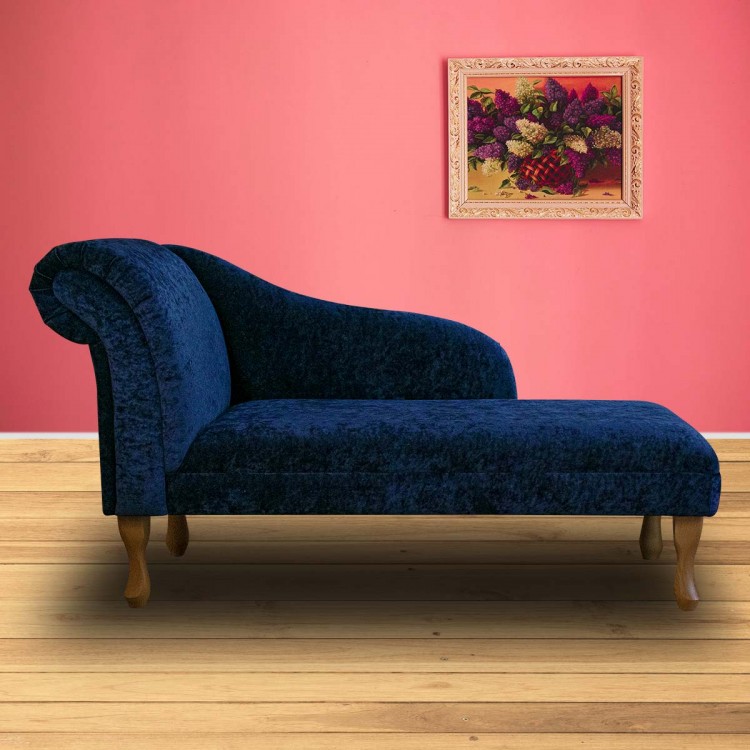 Medium Chaise Longue in a Pastiche Crush Plain Navy Chenille Fabric SR18071 | Beaumont