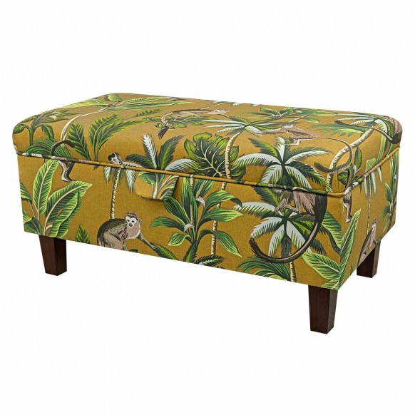 Storage Footstool, Ottoman, Pouffe in a Monkey Ochre 100% Cotton Print Fabric