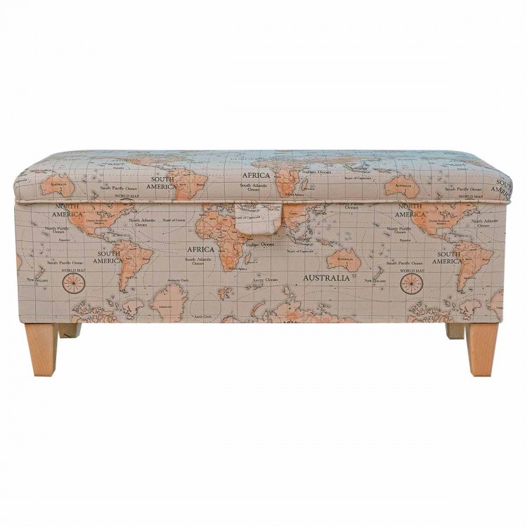 Handmade Storage Bench in Fryetts Maps Multi Fabric | Beaumont