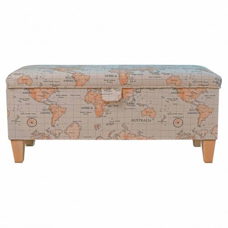 Handmade Storage Bench in Fryetts Maps Multi Fabric | Beaumont